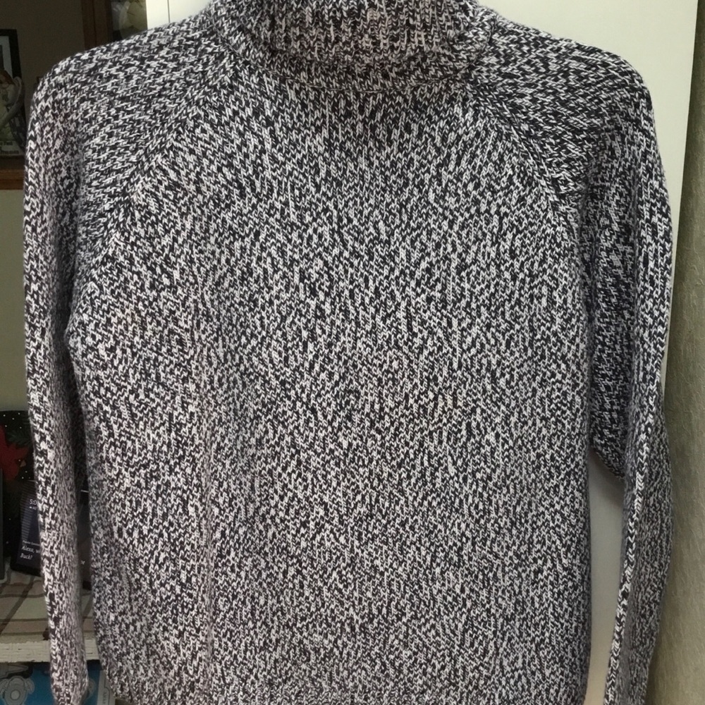 NAVY & WHITE COTTON T- NECK SWEATER by KAREN SCOTT PETITES - SIZE PM - EUC